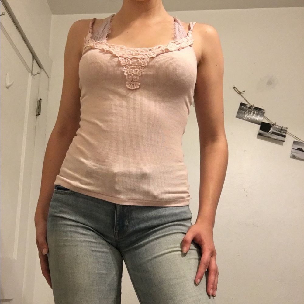 Light Pink Tank Top with Embroidery Detail